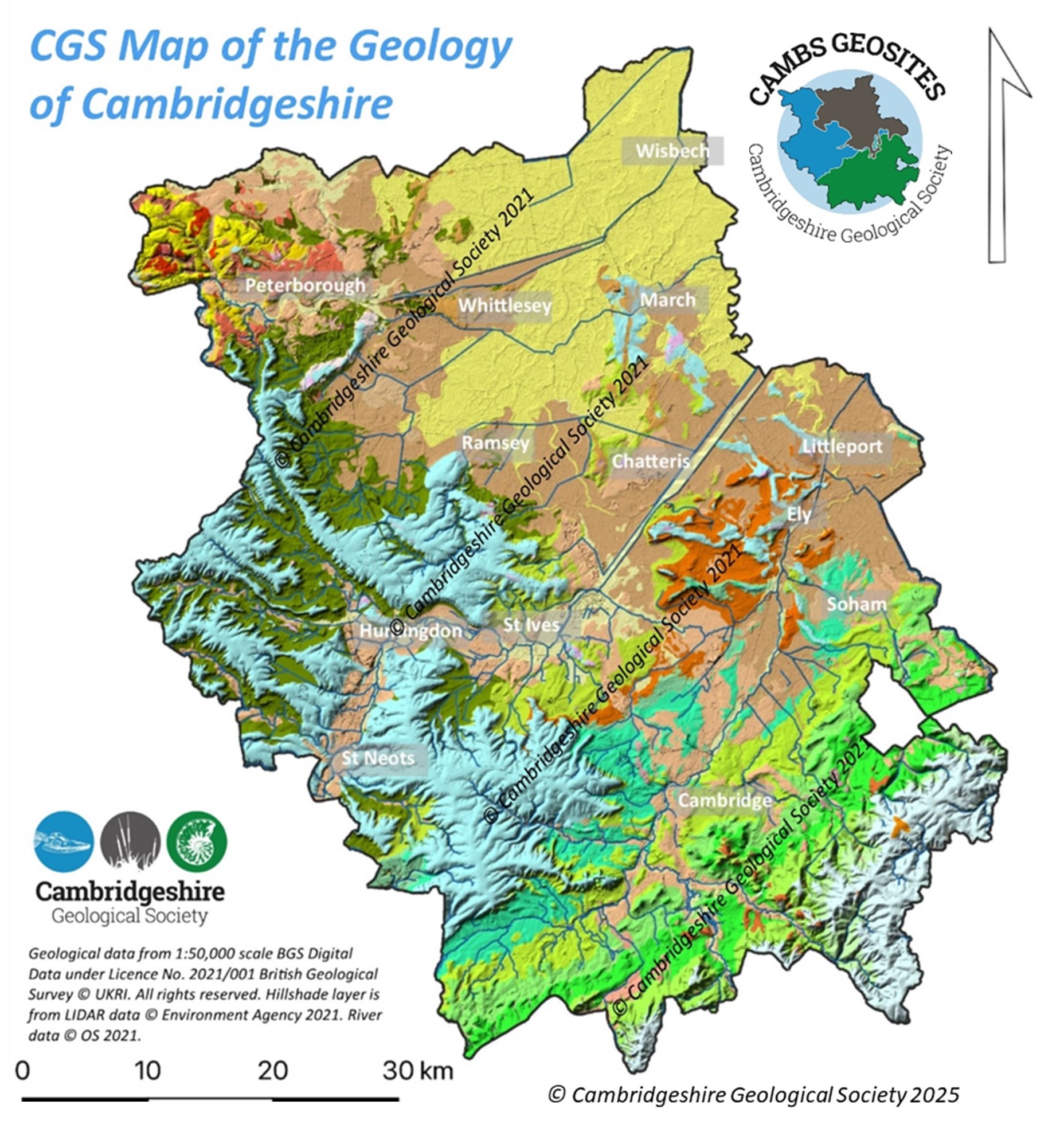 Cambs geology and hillshade map